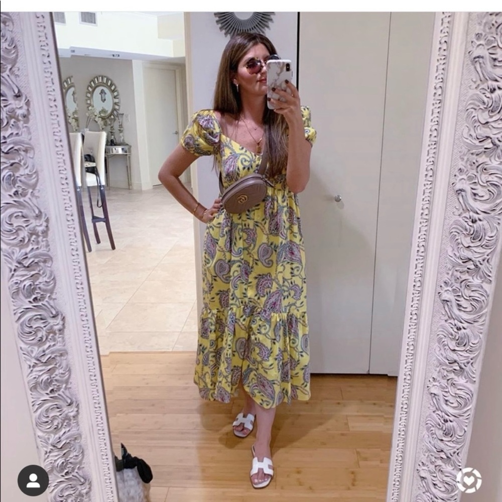 Zara Yellow Paisley Puff Sleeve Midi Dress | Size M | Has Pockets!! - Picture 12 of 12